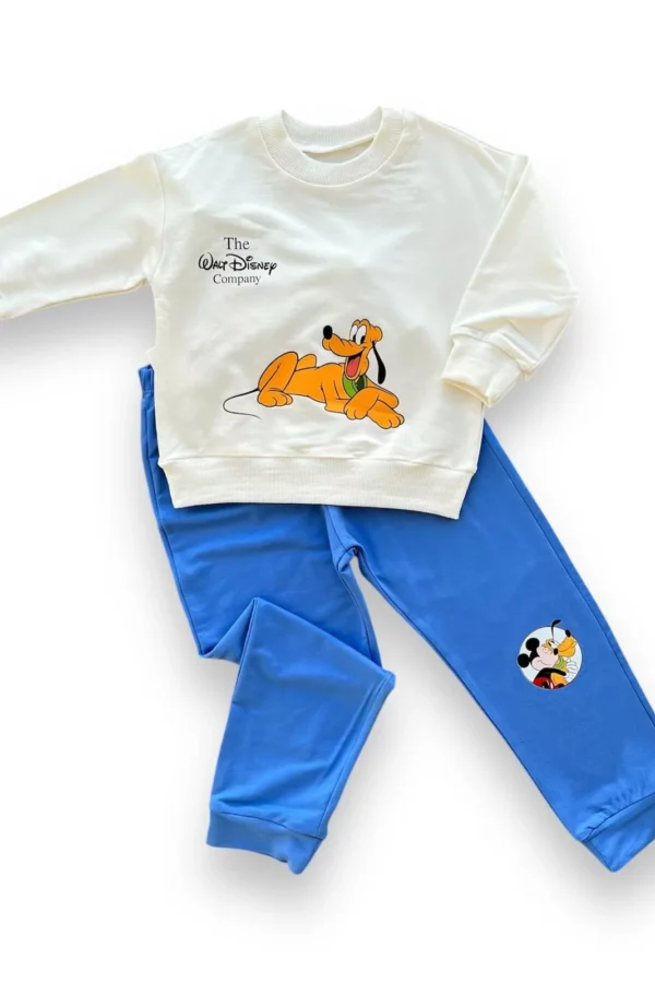 6-9-12-18 Ay Köpek Baskılı Pamuk Penye Kumaş Erkek Bebek Takımı