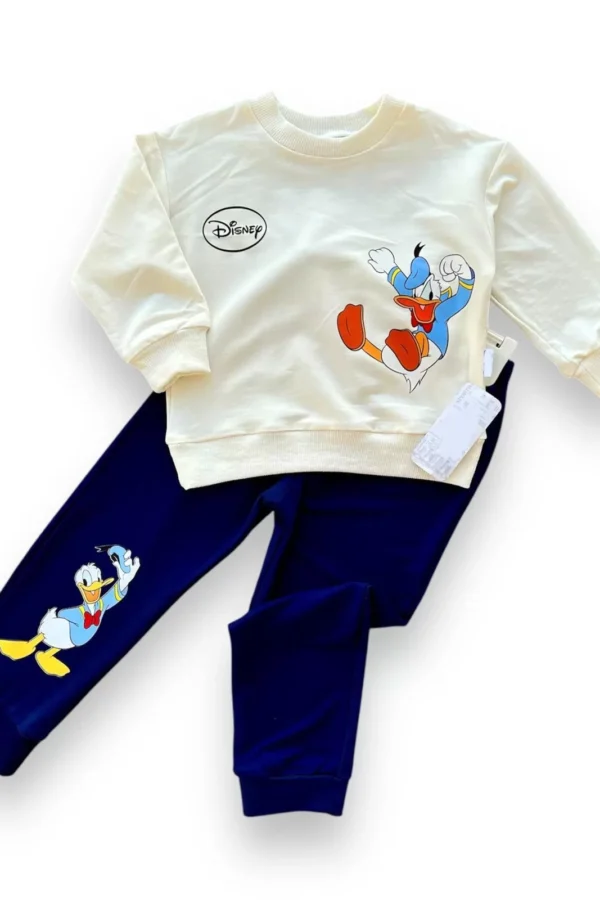 6-9-12-18 Ay Ördek Baskılı Pamuk Penye Kumaş Erkek Bebek Takımı