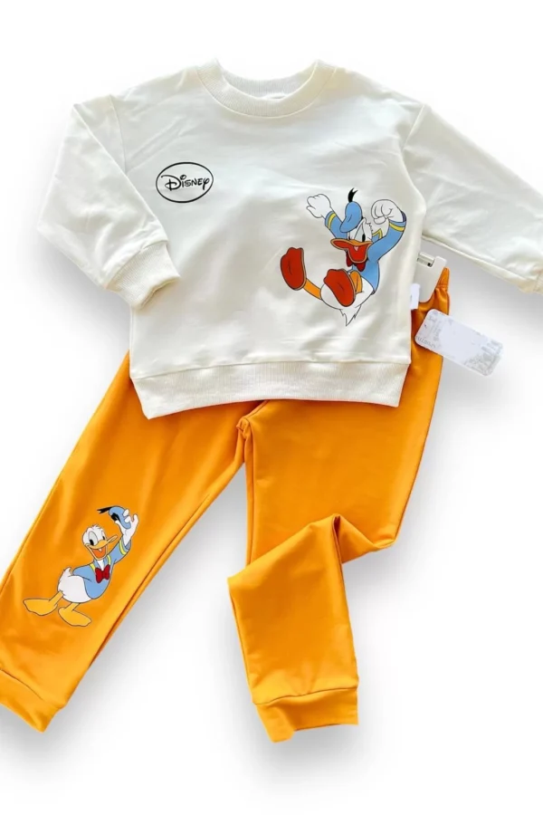 6-9-12-18 Ay Ördek Baskılı Pamuk Penye Kumaş Erkek Bebek Takımı