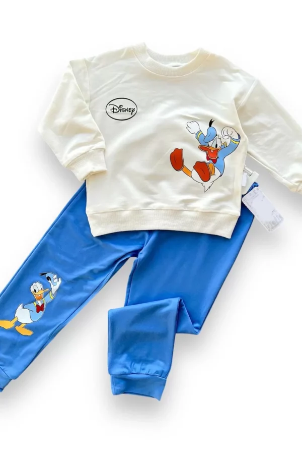 6-9-12-18 Ay Ördek Baskılı Pamuk Penye Kumaş Erkek Bebek Takımı