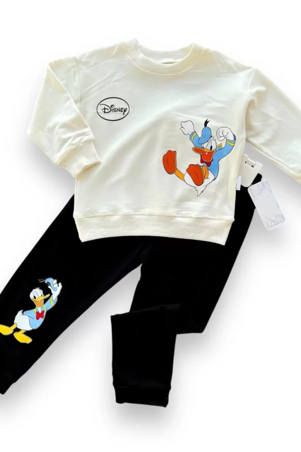 6-9-12-18 Ay Ördek Baskılı Pamuk Penye Kumaş Erkek Bebek Takımı