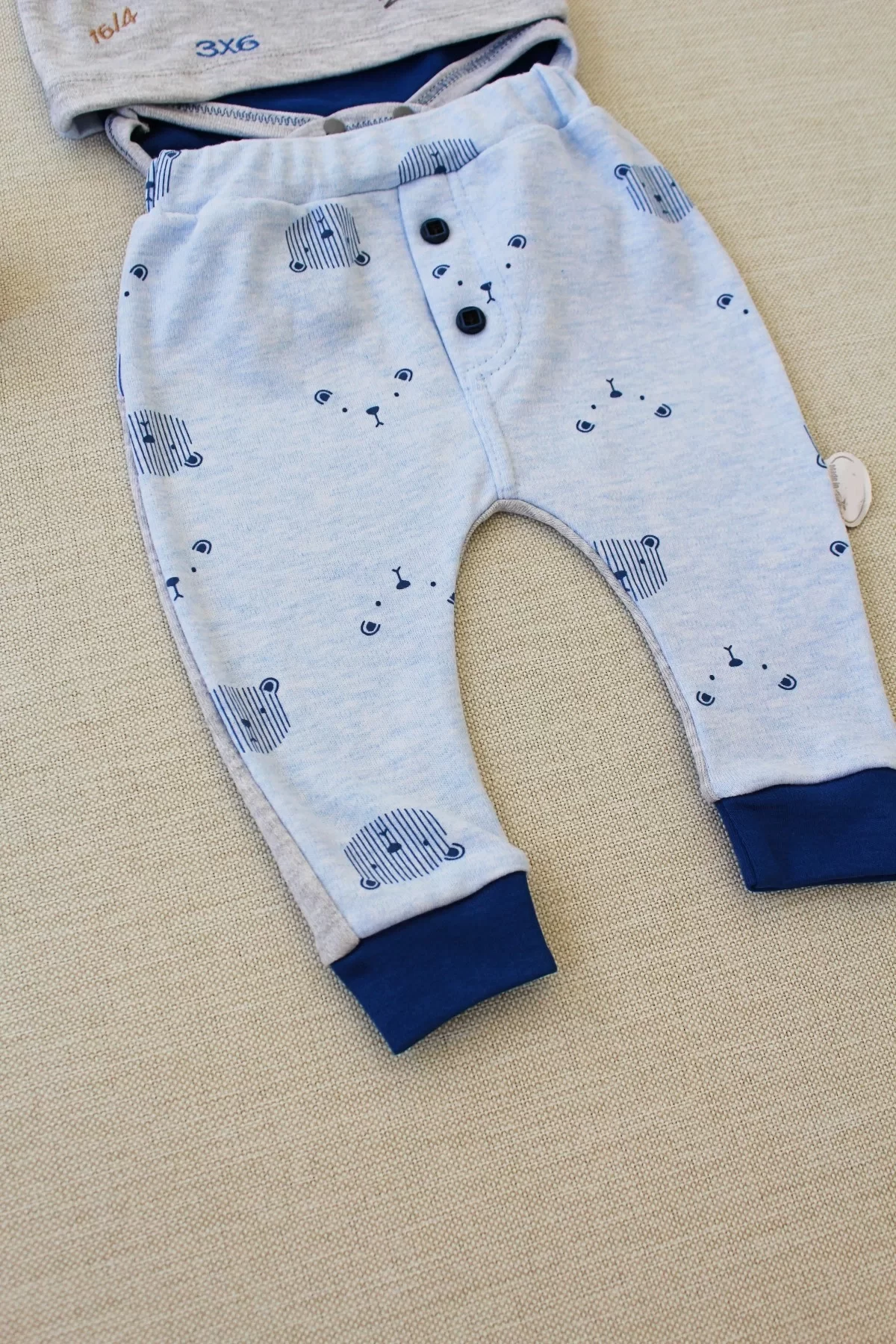 6-9 9-12 12-18 Ay Bilgili Ayıcık Baskılı Kapşonlu Sweat İç Zıbınlı Uzun Kollu 3lü Erkek Bebek Takımı - Görsel 4