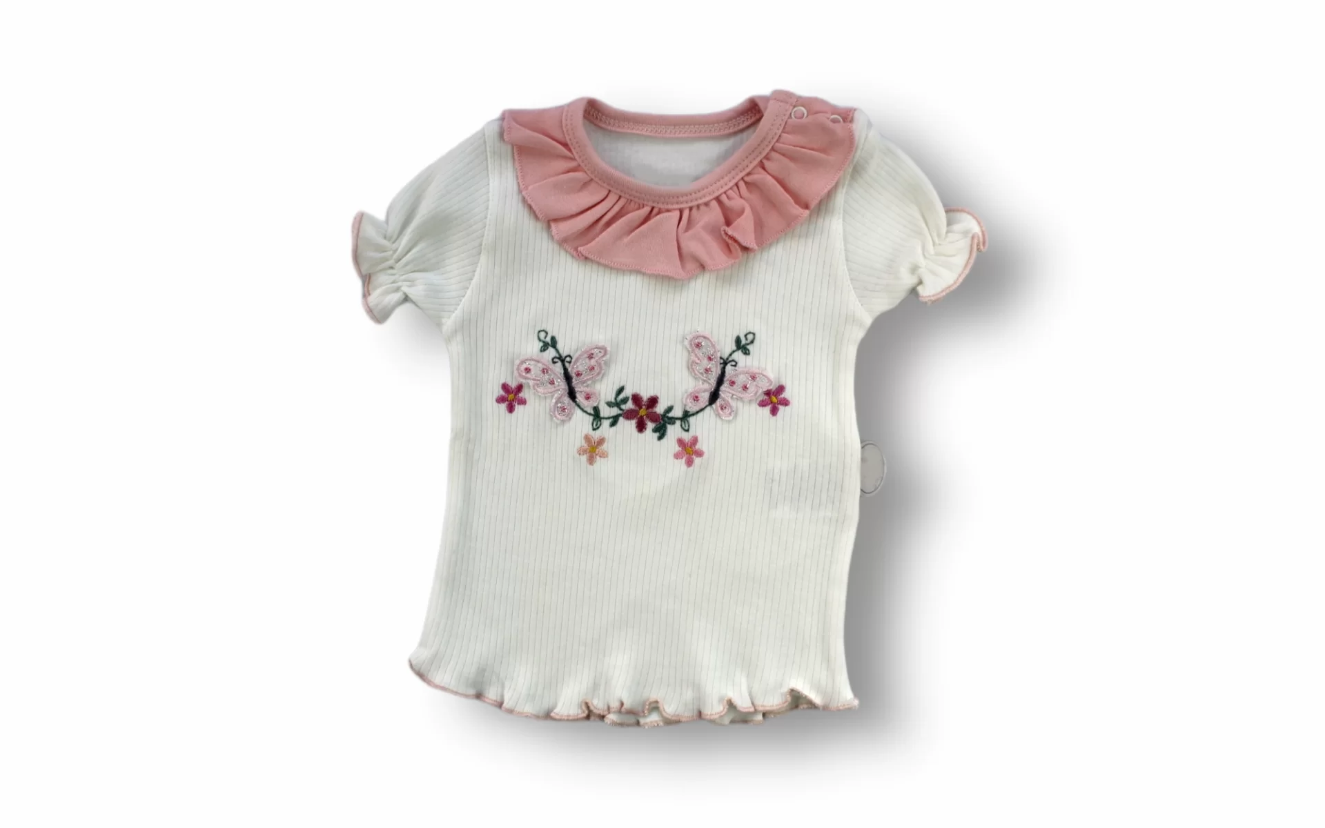 6-9 9-12 12-18 Ay Çiçek Nakışlı Roman Şalvar Bandanalı Kısa Kollu Sweat 3lü Kız Bebek Takımı - Görsel 2