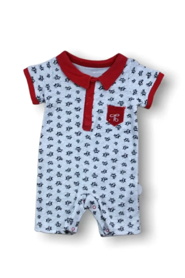 6-9 9-12 12-18 Ay Galaksi Baskılı Çıtçıtlı Kısa Kollu Erkek Bebek Tulumu Kırmızı