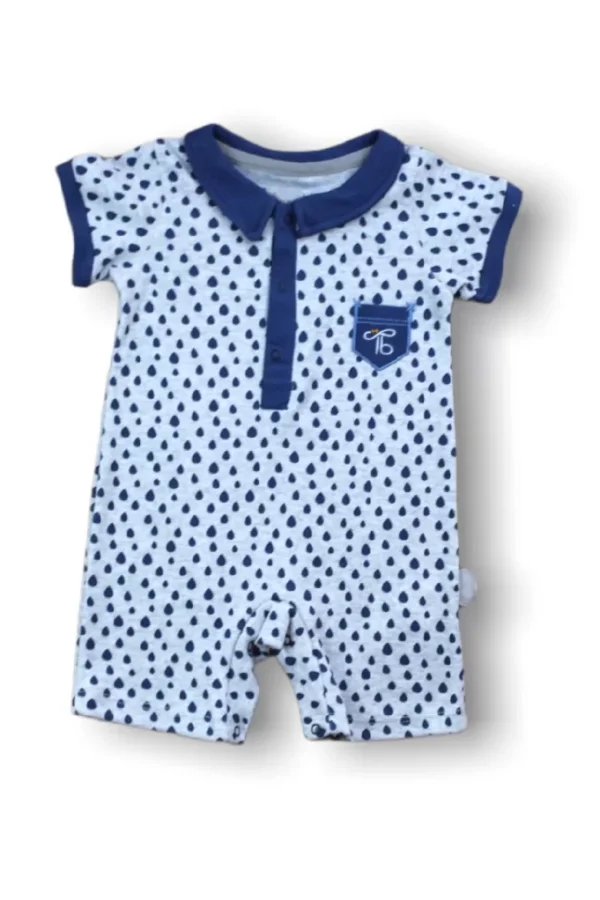 6-9 9-12 12-18 Ay Galaksi Baskılı Çıtçıtlı Kısa Kollu Erkek Bebek Tulumu Lacivert