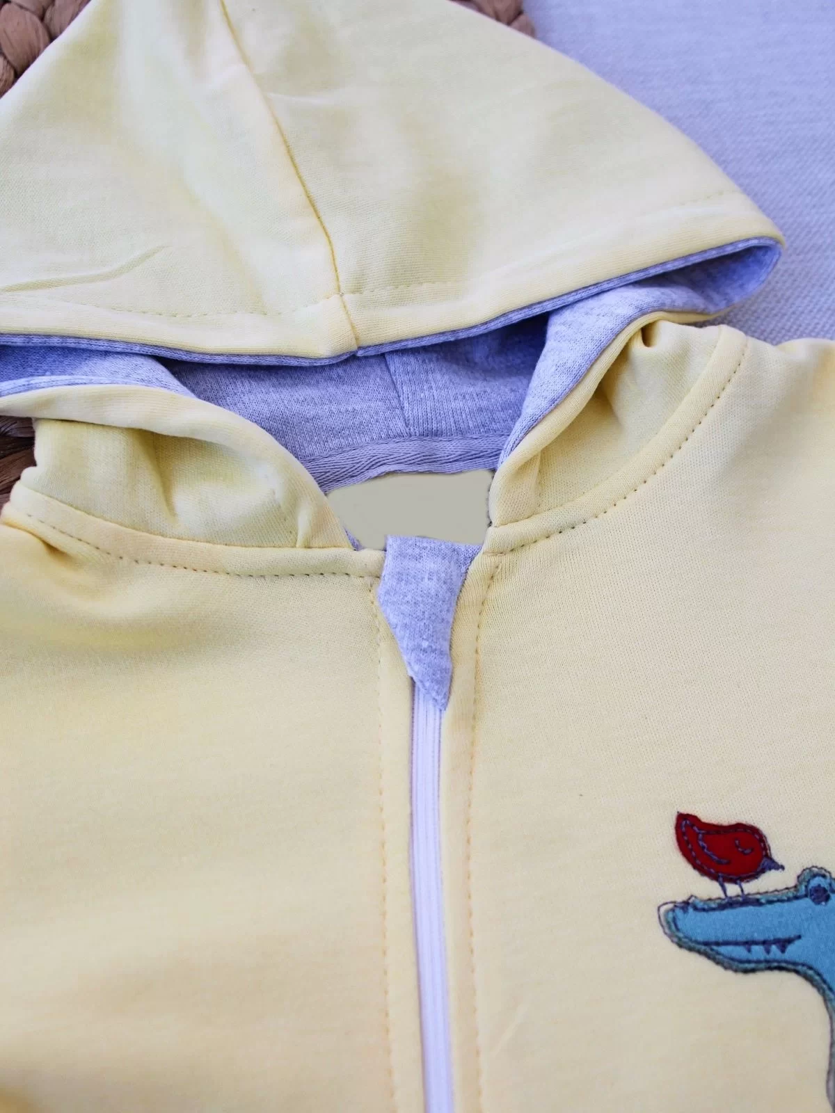 6-9 9-12 Ay Ef Çizgi Boy Fermuarlı Hayvanlar Alemi Nakışlı Kapşonlu Kız Erkek Bebek Tulumu - Görsel 3