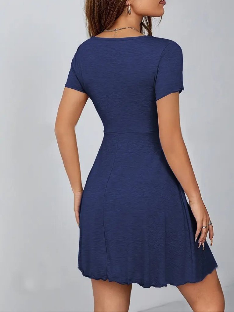 Kadın Kısa Kollu Derin Büzgülü V Yakalı Viskon Elbise - Görsel 19