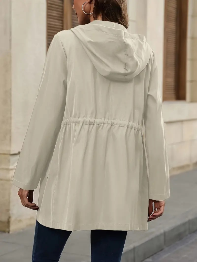 Kadın Uzun Kollu Kapşonlu önden Fermuarlı Düğmeli Ve Cep Detay Bondit Ceket - Görsel 6