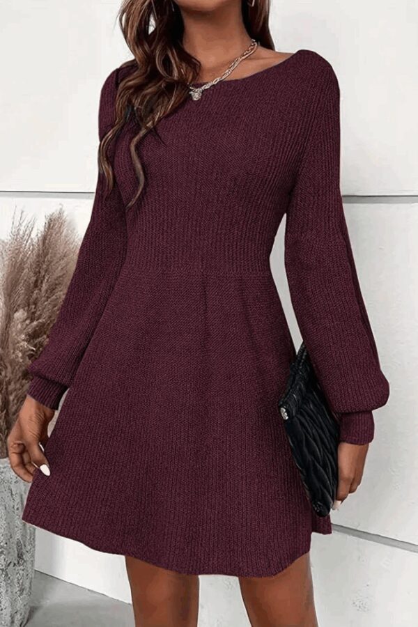 Kadın Uzun Kollu Kayık Yaka Kısa Triko Elbise