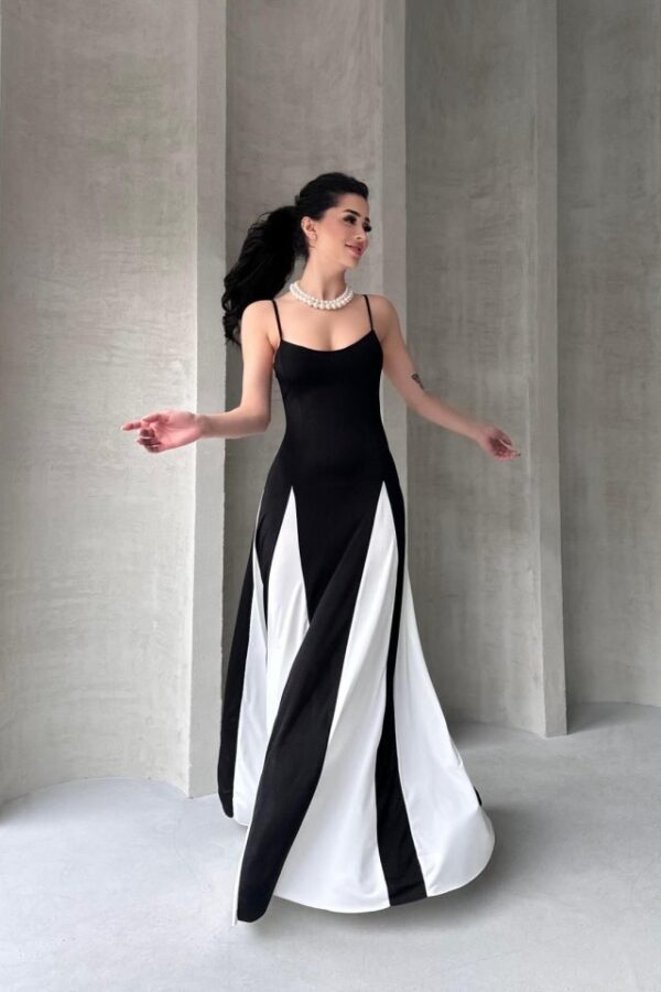 Askılı Beyaz Detaylı Maxı Kadın Elbise