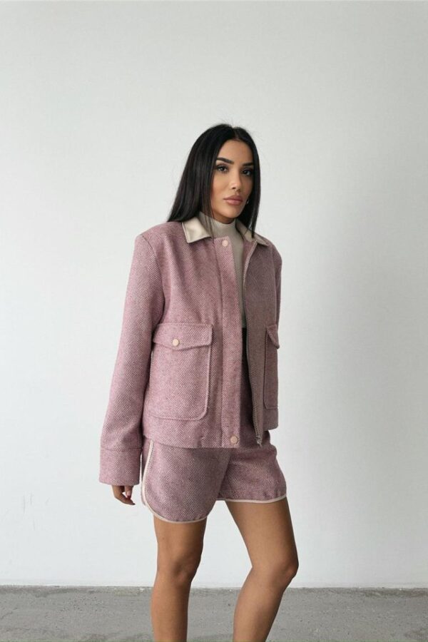 BALIKSIRTI KAŞE FERMUARLI CEKET KISA - Taş