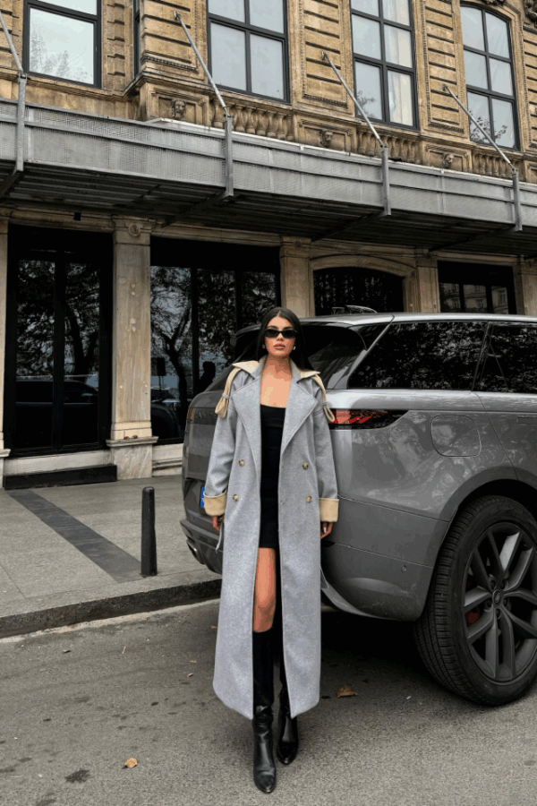 KABAN  YAKA VE MANŞET  BEJ RENKLİ - Gri