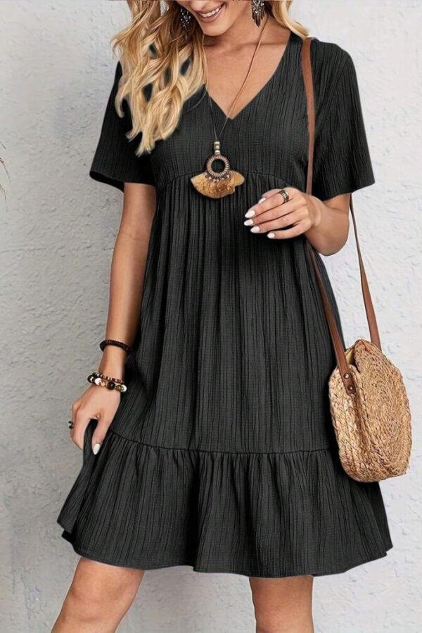 Kadın Kısa Kollu V Yakalı Fırfırlı Bürümcük Elbise