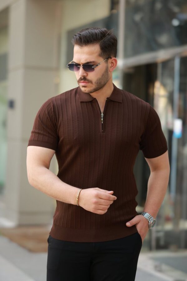 Erkek Fermuar Yakalı Kısa Kollu Tişört