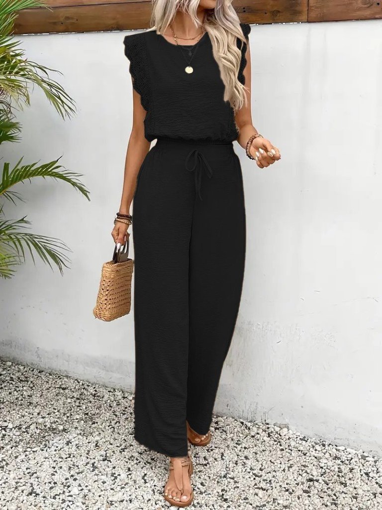 Kadın Kolsuz Bisiklet Yaka Aerobin Bluz Ve Bağcıklı Pantolon - Görsel 4