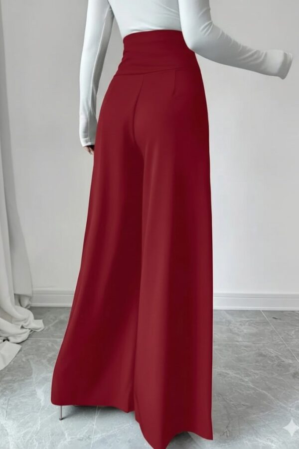 Kadın Yüksek Bel Düğmeli Geniş Paçalı Ithal Krep Pantolon