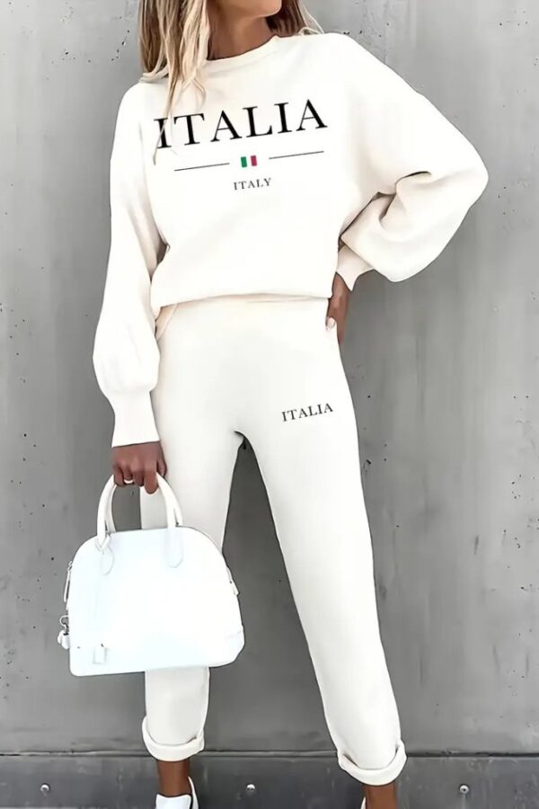 Kadın Uzun Kollu Bisiklet Yaka şardonlu üç Iplik Bluz Ve Pantolon Ikili Takım