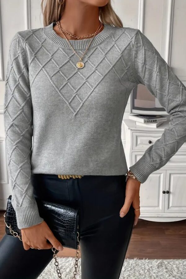 Kadın Uzun Kollu Bisiklet Yaka Geometrik Desenli Triko Bluz