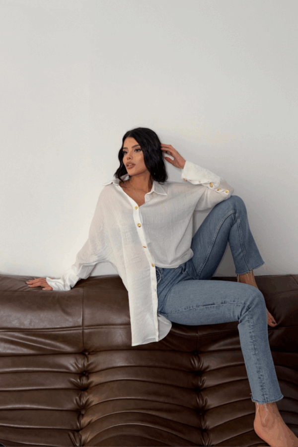 SATEN KRINKILL GÖMLEK MANŞET METAL DÜĞME SIRALI - Nar