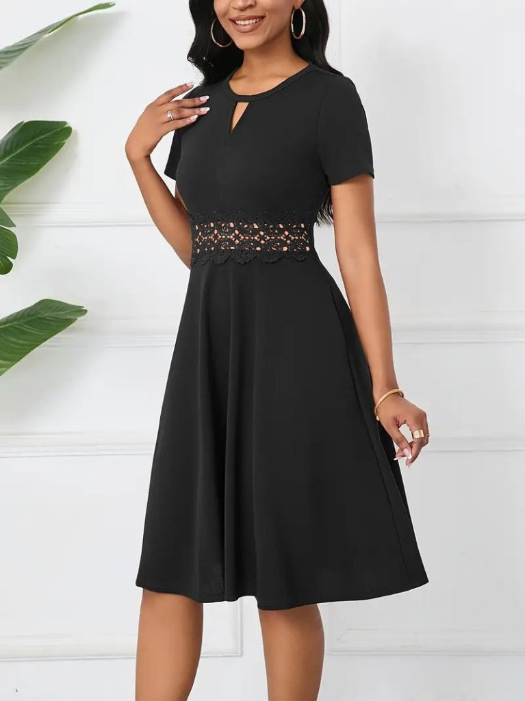 Kadın Kısa Kollu Yuvarlak Yaka Damla Detaylı Janjan Elbise - Görsel 9