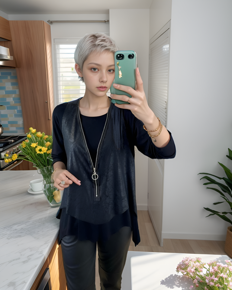 Kadın Uzun Kol Asimetrik Kesim Viskon Bluz Ve çatlak Deri Görünümlü Fermuar Detaylı Yelek Ikili Takım - Görsel 6