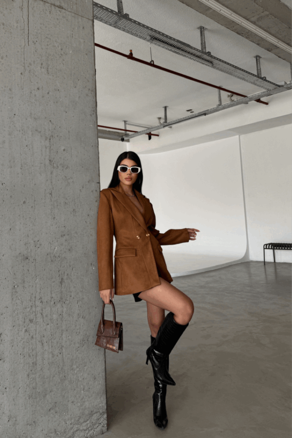 SÜET CEKET KUM SAATİ KALIP - Taba