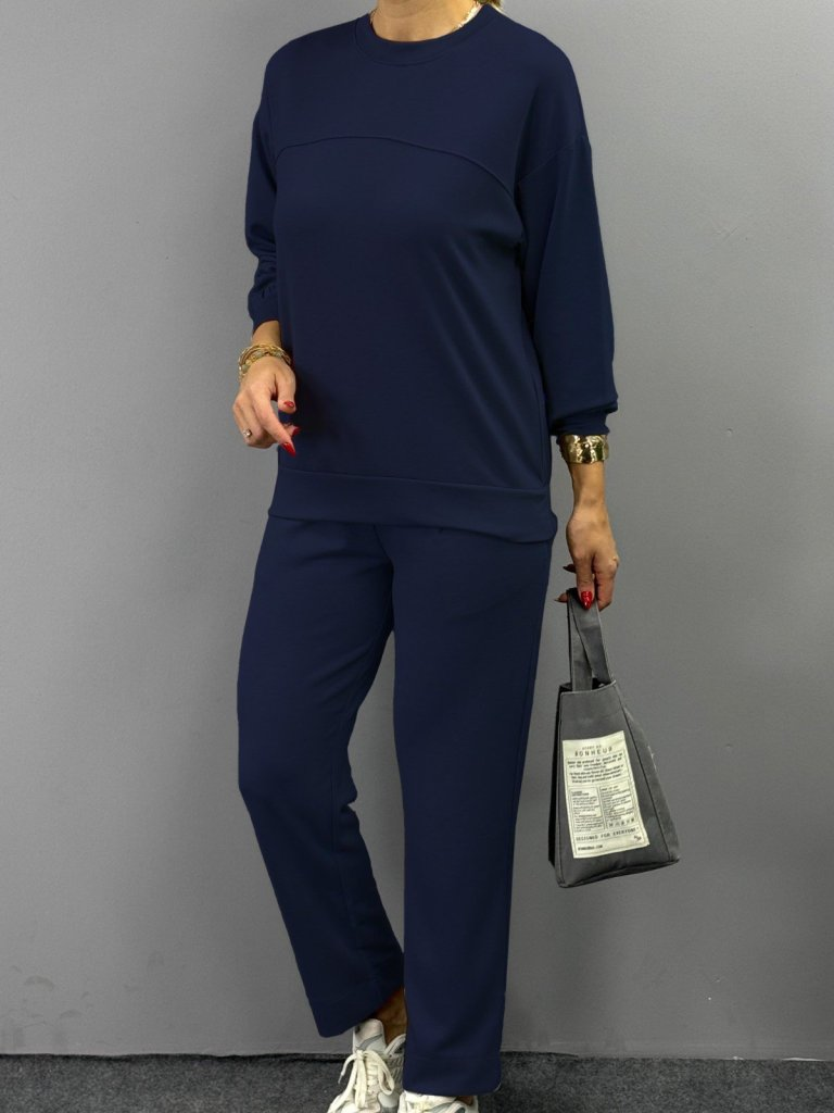 Kadın Uzun Kollu Bisiklet Yaka Viskon Iki Iplik Bluz Ve Pantolon Ikili Takım - Görsel 15