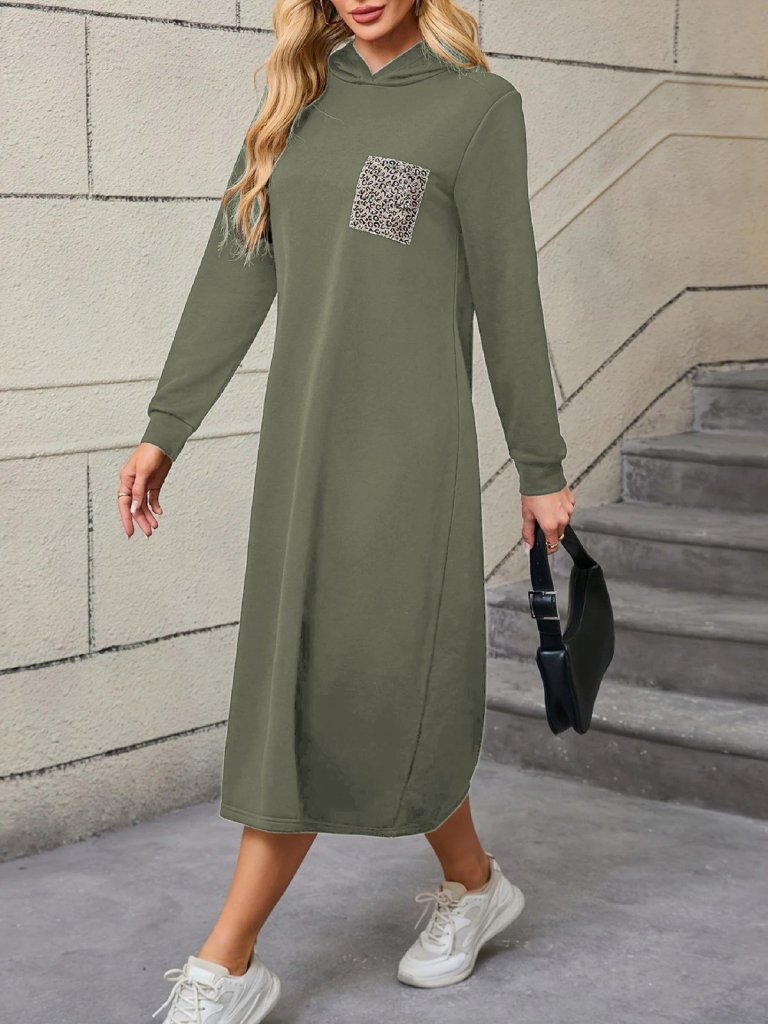 Kadın Uzun Kollu Kapşonlu Cep Detaylı Viskon Iki Iplik Maxi Elbise - Görsel 2