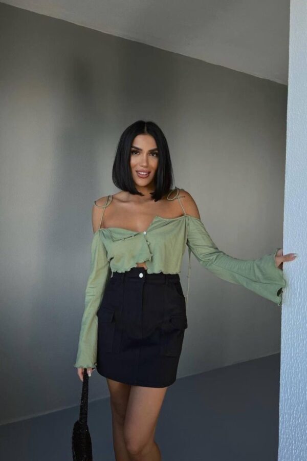 GABARDİN KISA ETEK CEP DETAYLI - Siyah