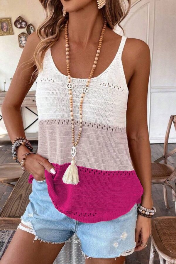 Kadın Askılı Yuvarlak Yaka çift Renkli Triko Bluz