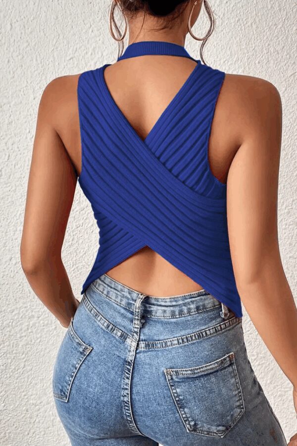 Kadın Kolsuz Sırt çapraz Detay Triko Bluz