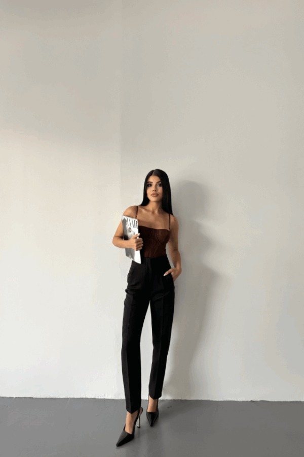 PANTOLON PENSLİ ATLAS KUMAŞ - Siyah