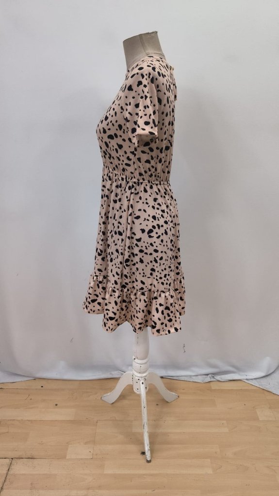 Kadın Kısa Kollu Bisiklet Yaka Desenli Süprem Elbise - Görsel 9