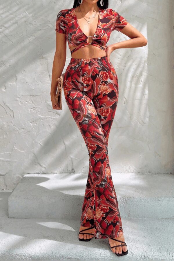 Kadın Kısa Kollu Desenli Takım