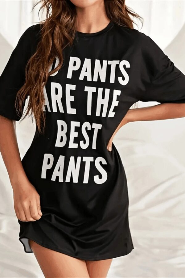 Kadın Kısa Kollu Yazı Baskılı Basic Mini Elbise