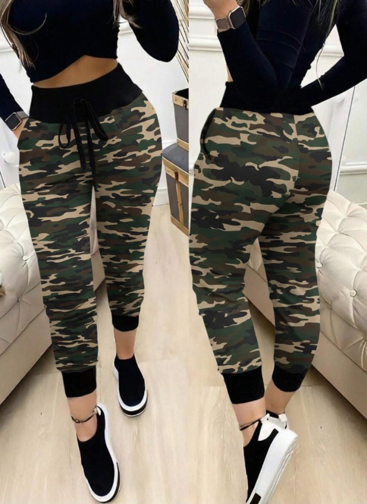 Kadın Yüksek Bel Bağcıklı Desenli Iki Iplik Pantolon - Görsel 21