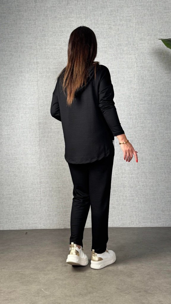 Kadın Uzun Kollu Kapşonlu Bağcıklı Viskon Iki Iplik Bluz Ve Pantolon Ikili Takım - Görsel 7