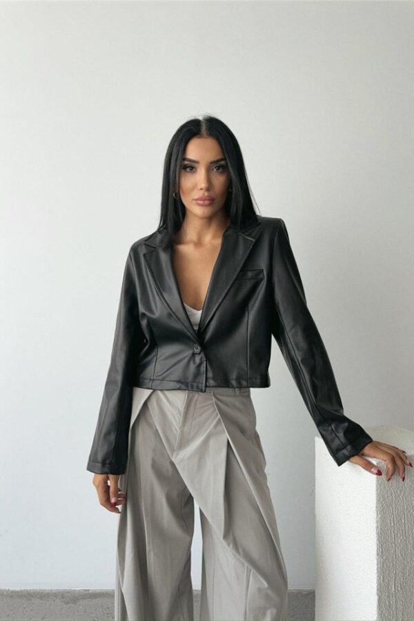 DERİ CROP CEKET TEK DÜĞME - Beyaz