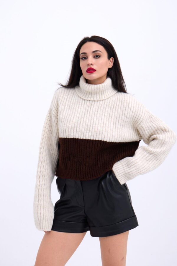 3904 TRİKO BALIKÇI ÇİZGİLİ KAZAK-KREM-SİYAH