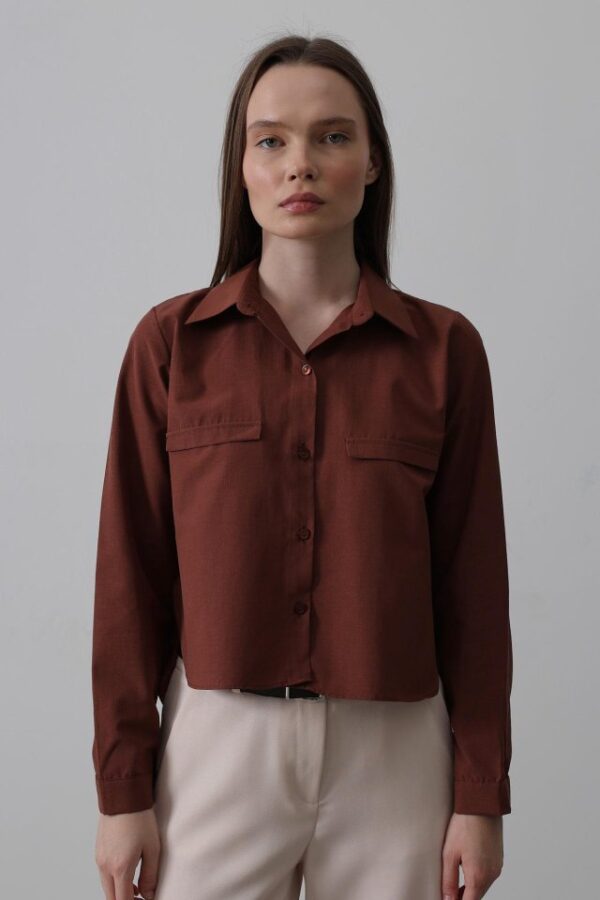 Cepli Uzun Kol Gömlek - Koyu Kahve