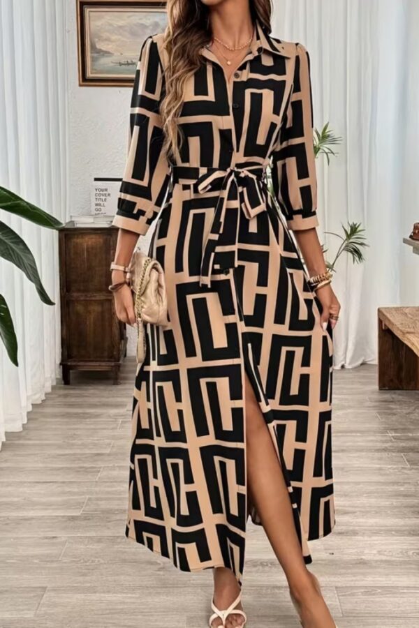 Kadın Uzun Kollu Yakalı önden Düğmeli Uzun Süprem Elbise