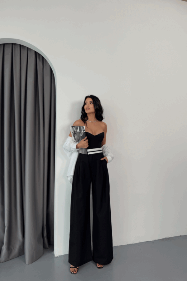 PANTOLON BEL ŞERİT DETAYLI - Siyah