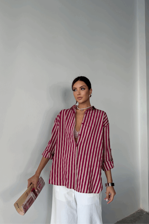 ÇİZGİLİ GÖMLEK  KETEN - Siyah