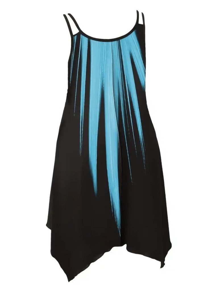 Kadın Askılı Yuvarlak Yaka Asimetrik Detaylı Desenli Süprem Elbise - Görsel 12