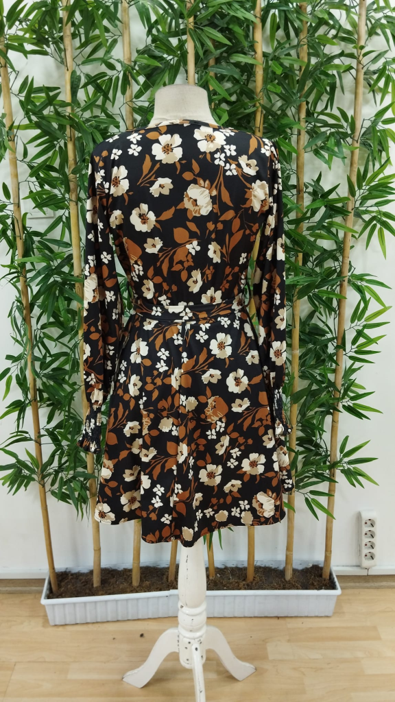 Kadın Uzun Kollu Kruvaze Yaka çiçek Desenli Dalgıç Elbise - Görsel 8