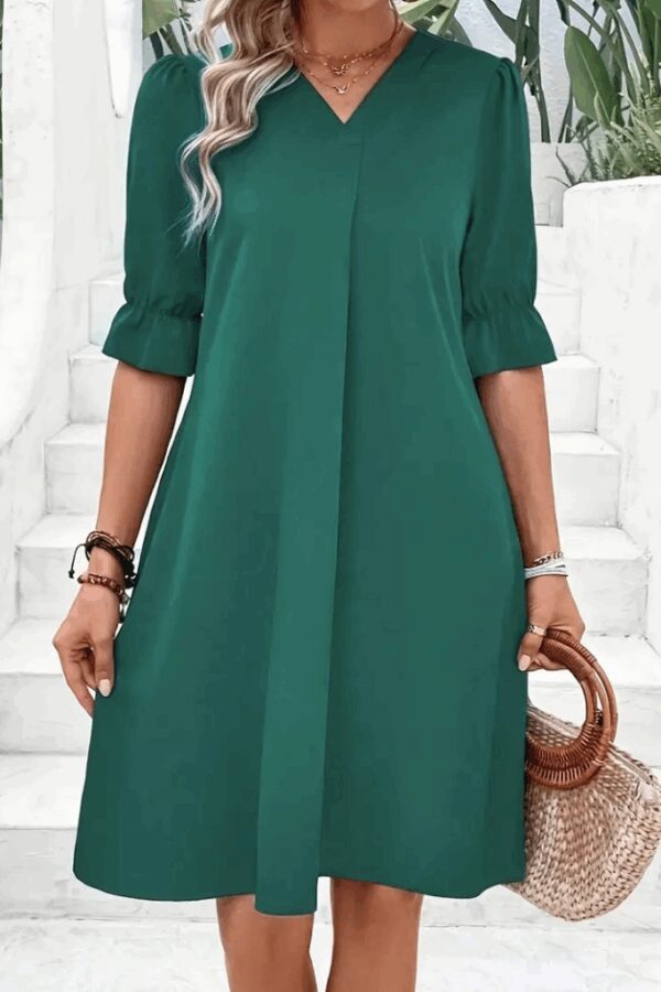 Kadın Kısa Kollu V Yakalı Salaş Janjan Krep Elbise