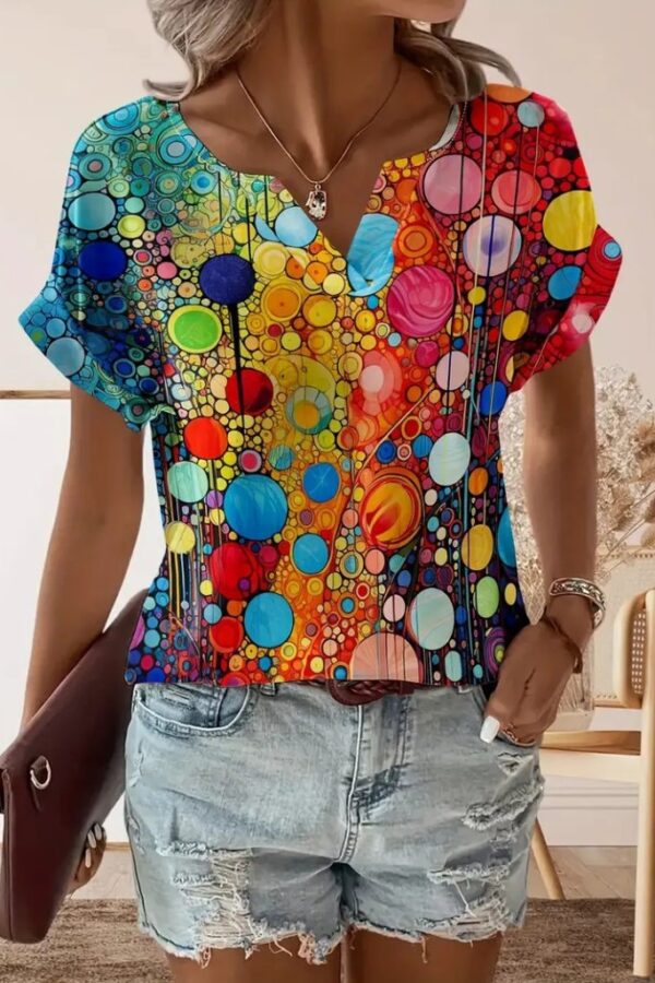 Kadın Kısa Kollu V Yakalı Desenli Süprem Bluz