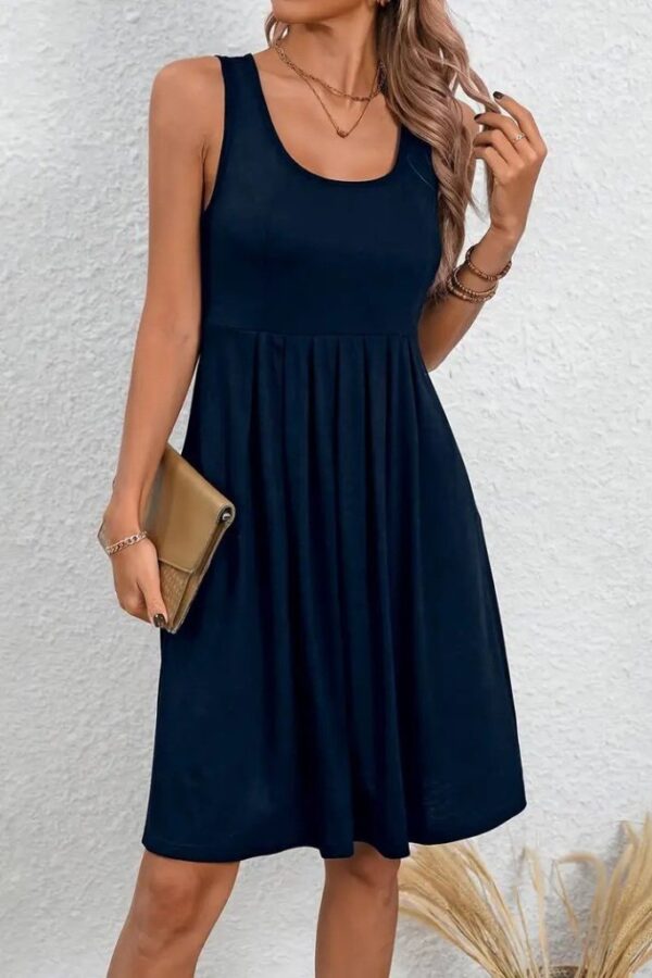 Kadın Askılı Yuvarlak Yaka önden Pileli Viskon Elbise