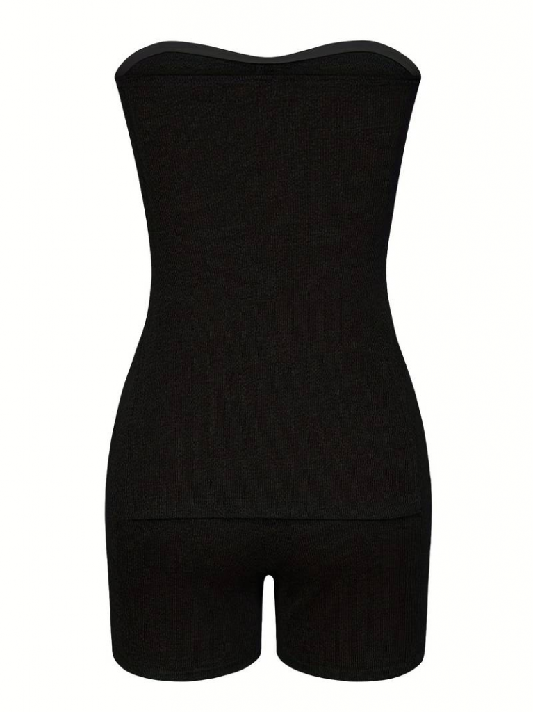 Kadın Iki Yanı Yırtmaçlı Straplez Bluz şort Tayt Kaşkorse Ikili Takım - Görsel 4