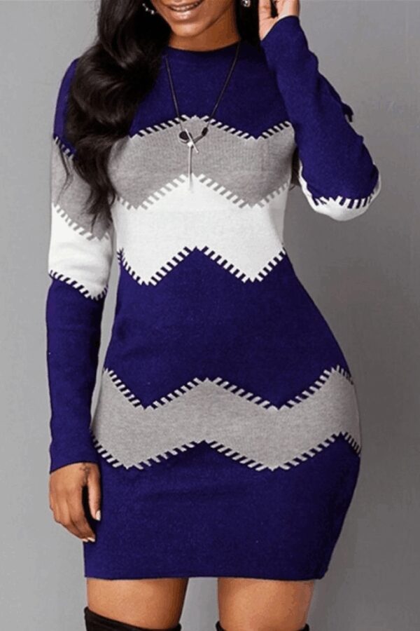 Kadın Uzun Kollu Zigzag Desen Triko Elbise